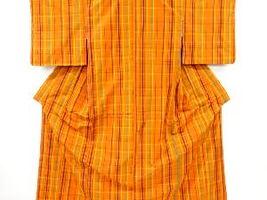 未使用品　格子織り出し　米沢紬着物アンサンブル